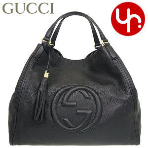 Gucci Tote Bag Black Soho Interlocking GG Logo Leather Tassel